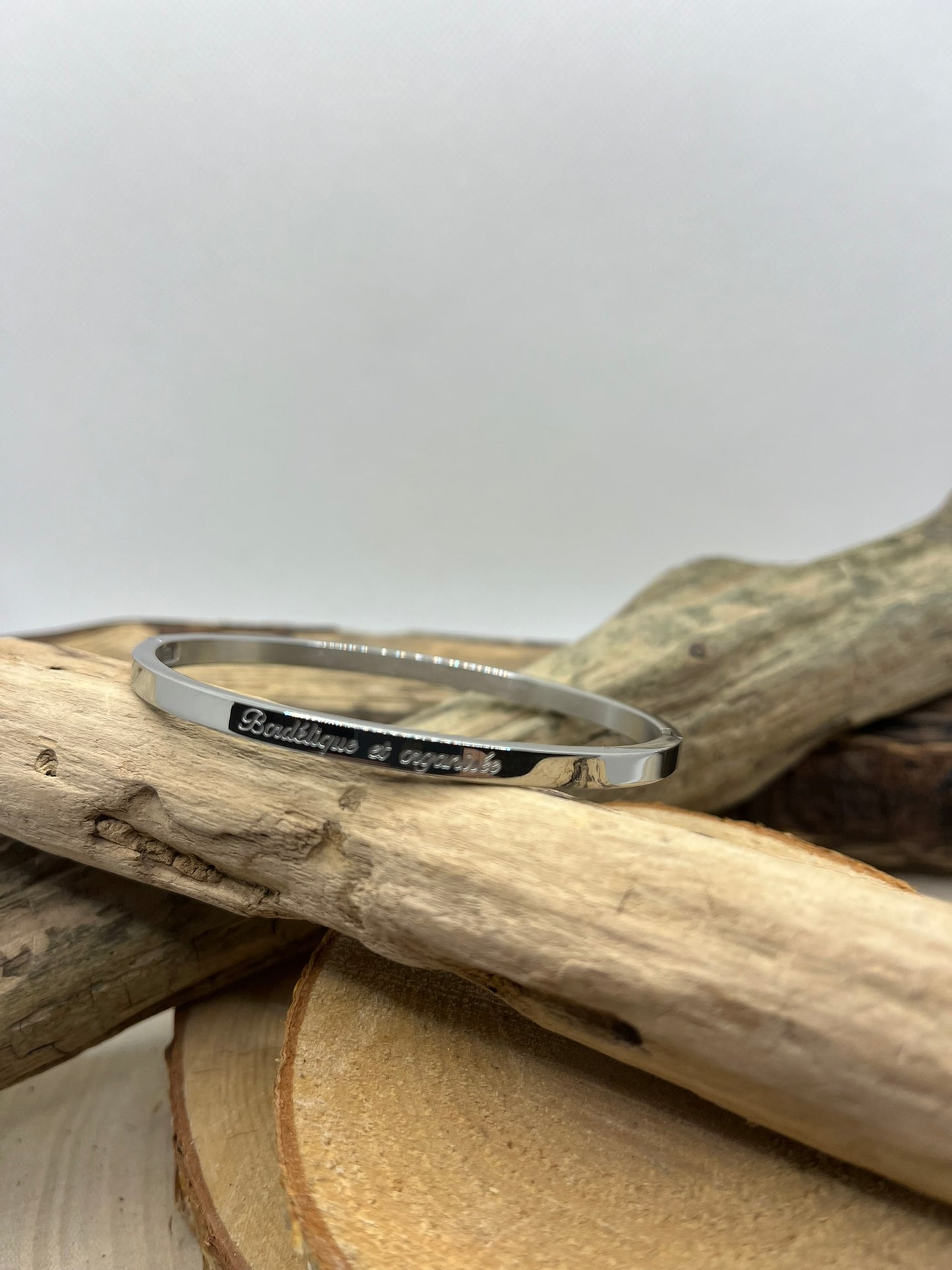 Bracelet Jonc message ( Bordélique et organisée ) - Acier Inoxydable Argenté