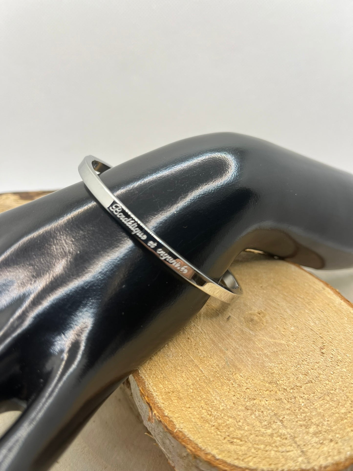 Bracelet Jonc message ( Bordélique et organisée ) - Acier Inoxydable Argenté