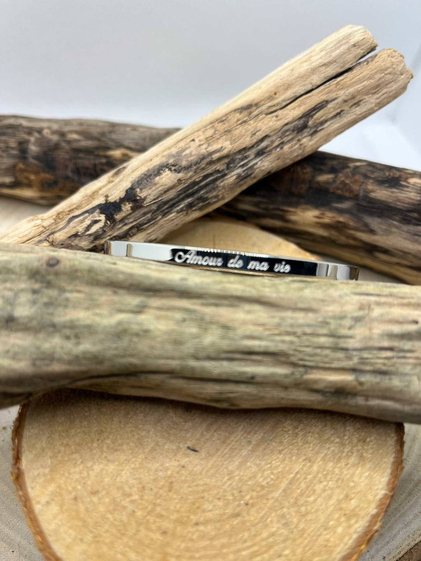 Bracelet Jonc Message personnalisée ( Amour de ma vie ) - Acier Inoxydable Doré en Argenté