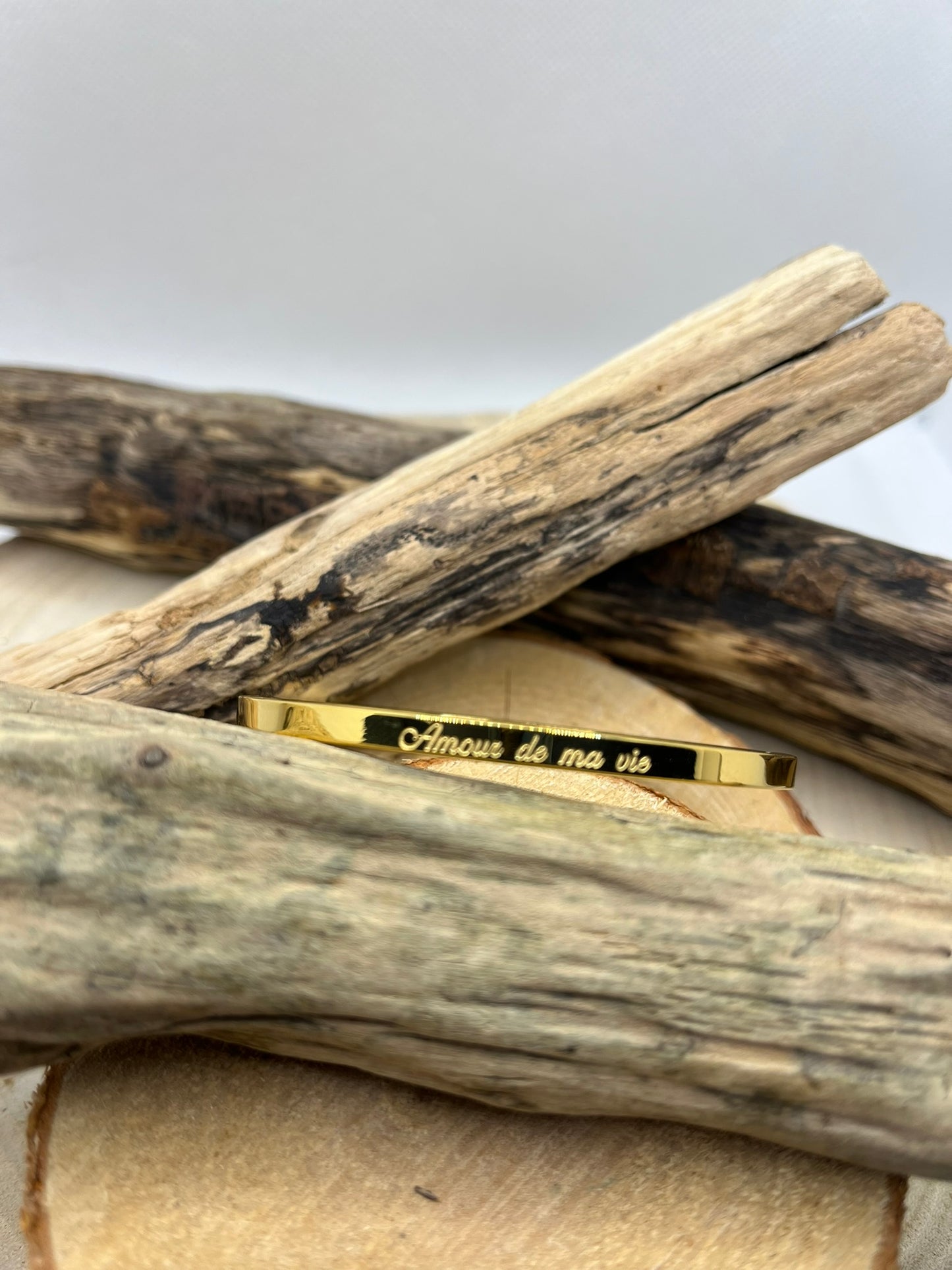 Bracelet Jonc Message personnalisée ( Amour de ma vie ) - Acier Inoxydable Doré en Argenté