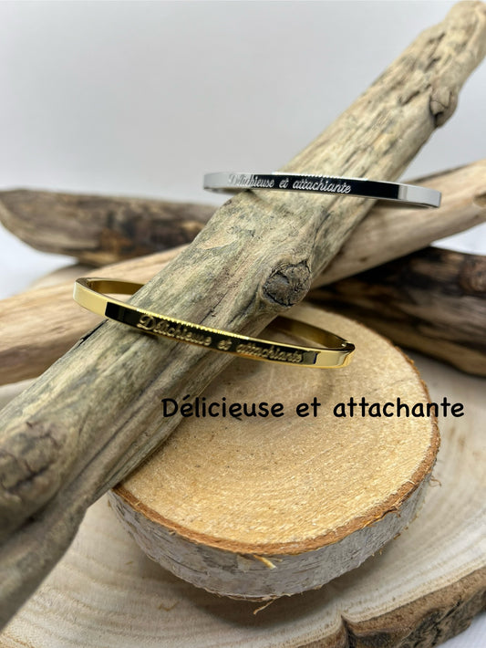Bracelet Jonc Message Personnalisée ( Délicieuse et attachiante ) - Acier Inoxydable Doré ou en Argenté