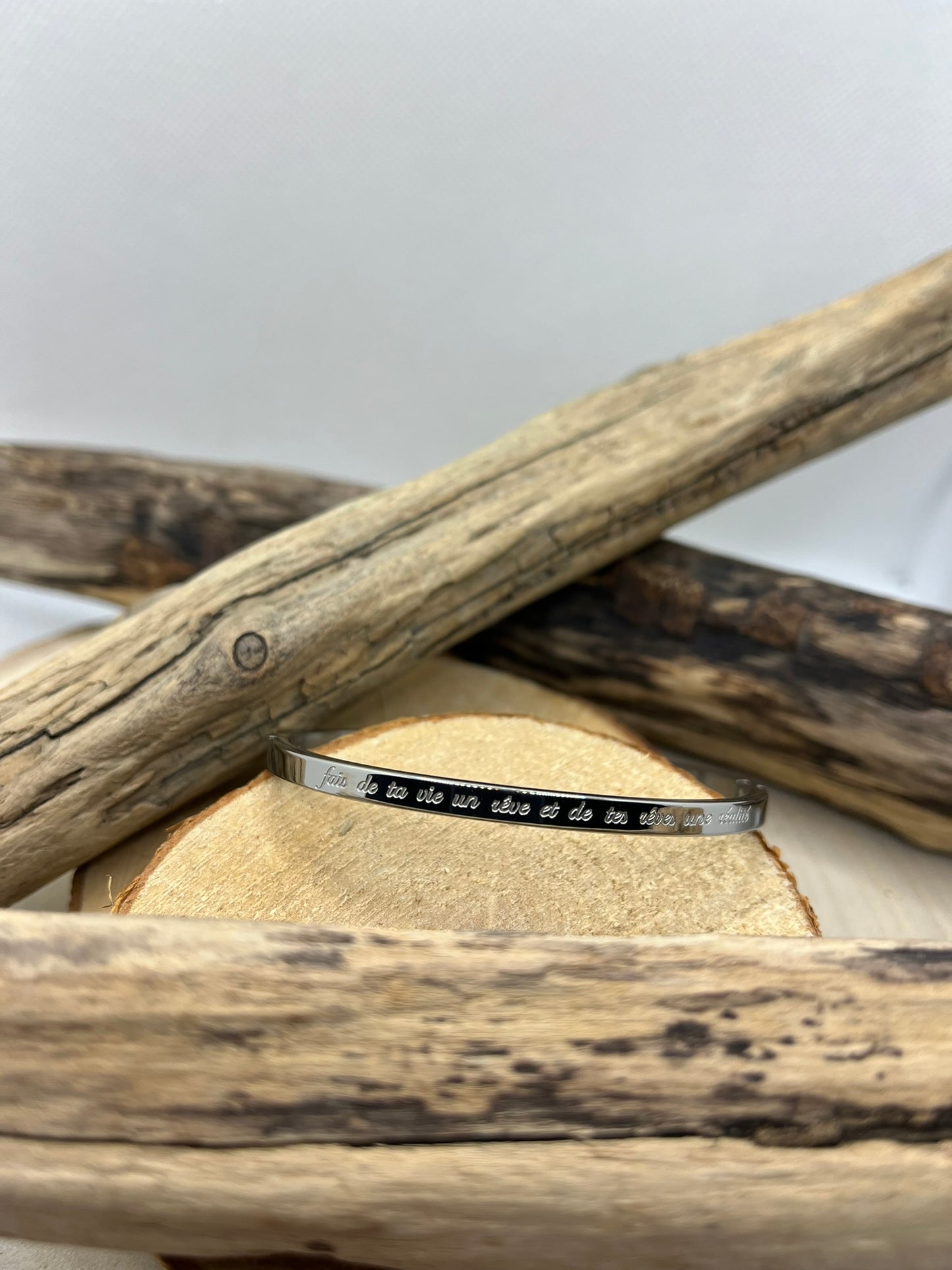 Bracelet Jonc Message personnalisée (Fais de ta vie un rêve et de tes rêves une réalité) - Acier Inoxydable Doré ou en Argenté