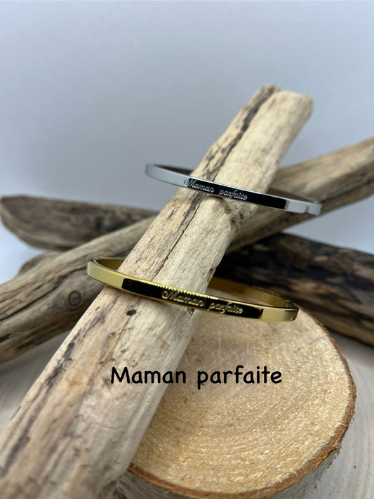 Bracelet Jonc Message personnalisée (Maman parfaite) - Acier Inoxydable Doré ou en Argenté