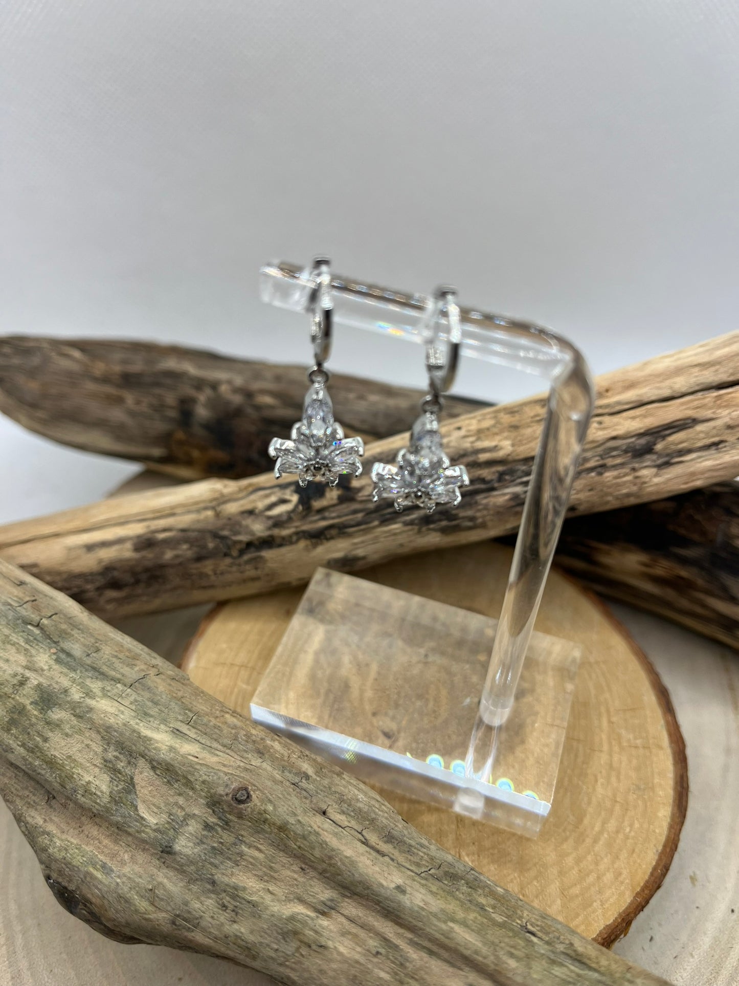 Boucles d'oreilles créoles avec un très chic pendentif ornée de strass brillant - Acier inoxydable