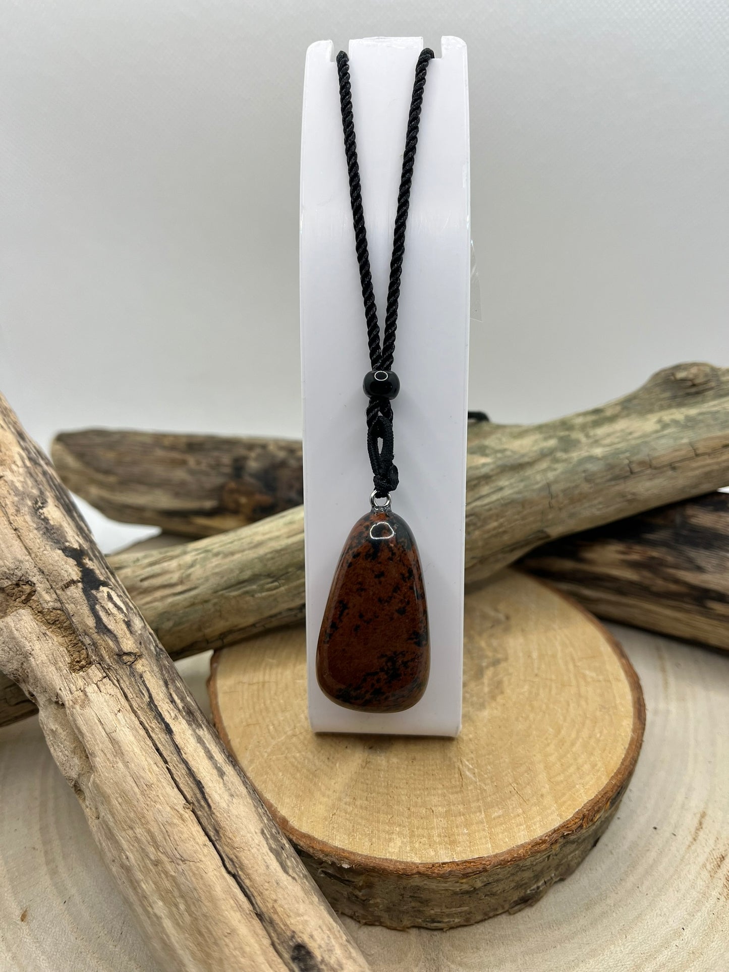 Collier sur Cordon noir réglable - Avec Pendentif en Pierre Naturelle Oeil de Taureau