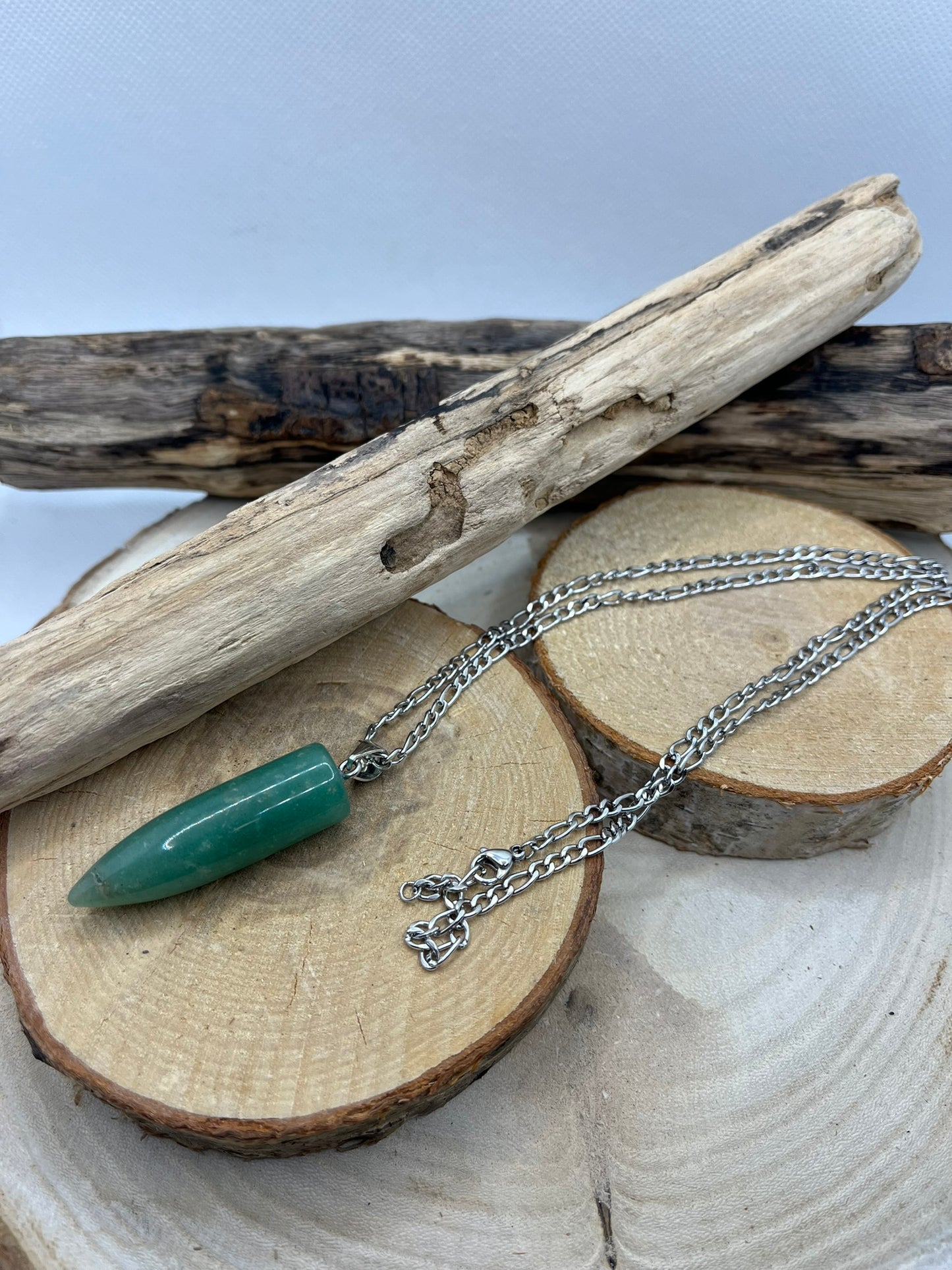 Collier Chaine Maillon en Acier inoxydable Argenté - Pendentif en Pierre Naturelle de Howlite et d'aventurine