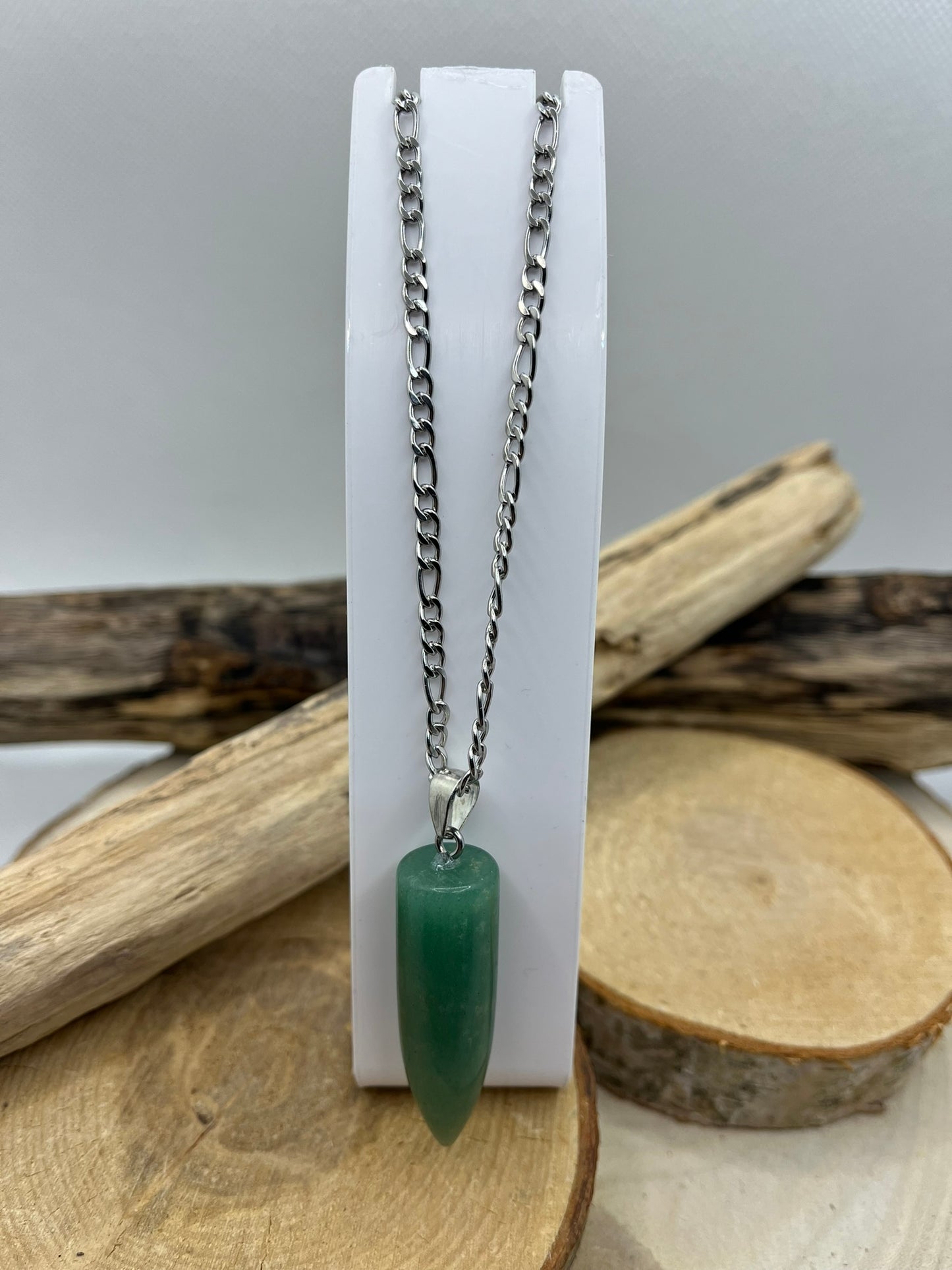 Collier Chaine Maillon en Acier inoxydable Argenté - Pendentif en Pierre Naturelle de Howlite et d'aventurine