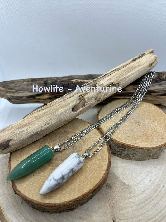 Collier Chaine Maillon en Acier inoxydable Argenté - Pendentif en Pierre Naturelle de Howlite et d'aventurine