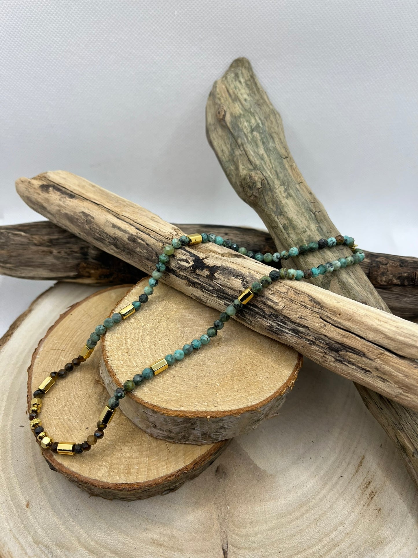 Collier en Pierres Naturelles Oeil de Tigre et Turquoise Afrique