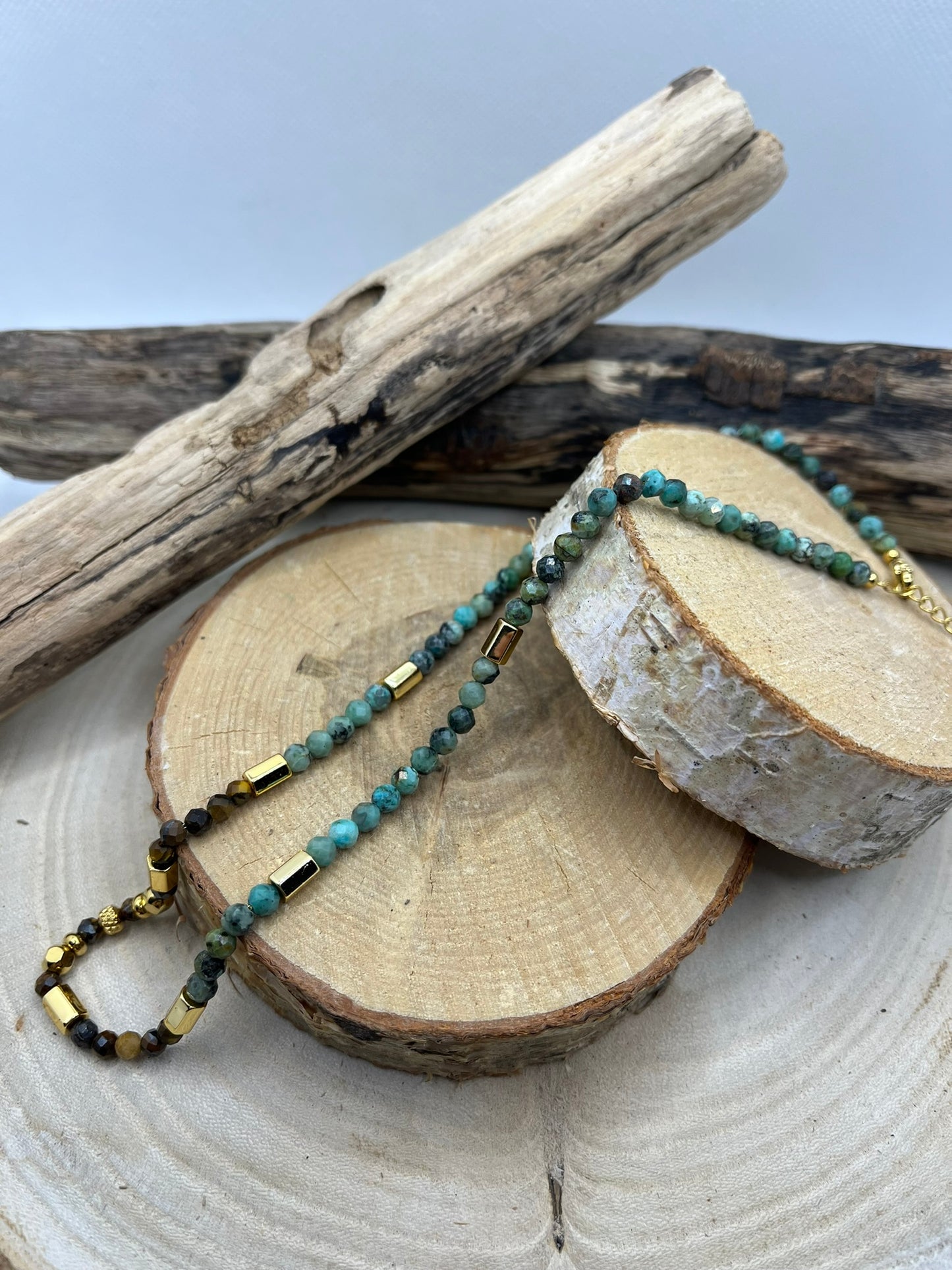 Collier en Pierres Naturelles Oeil de Tigre et Turquoise Afrique