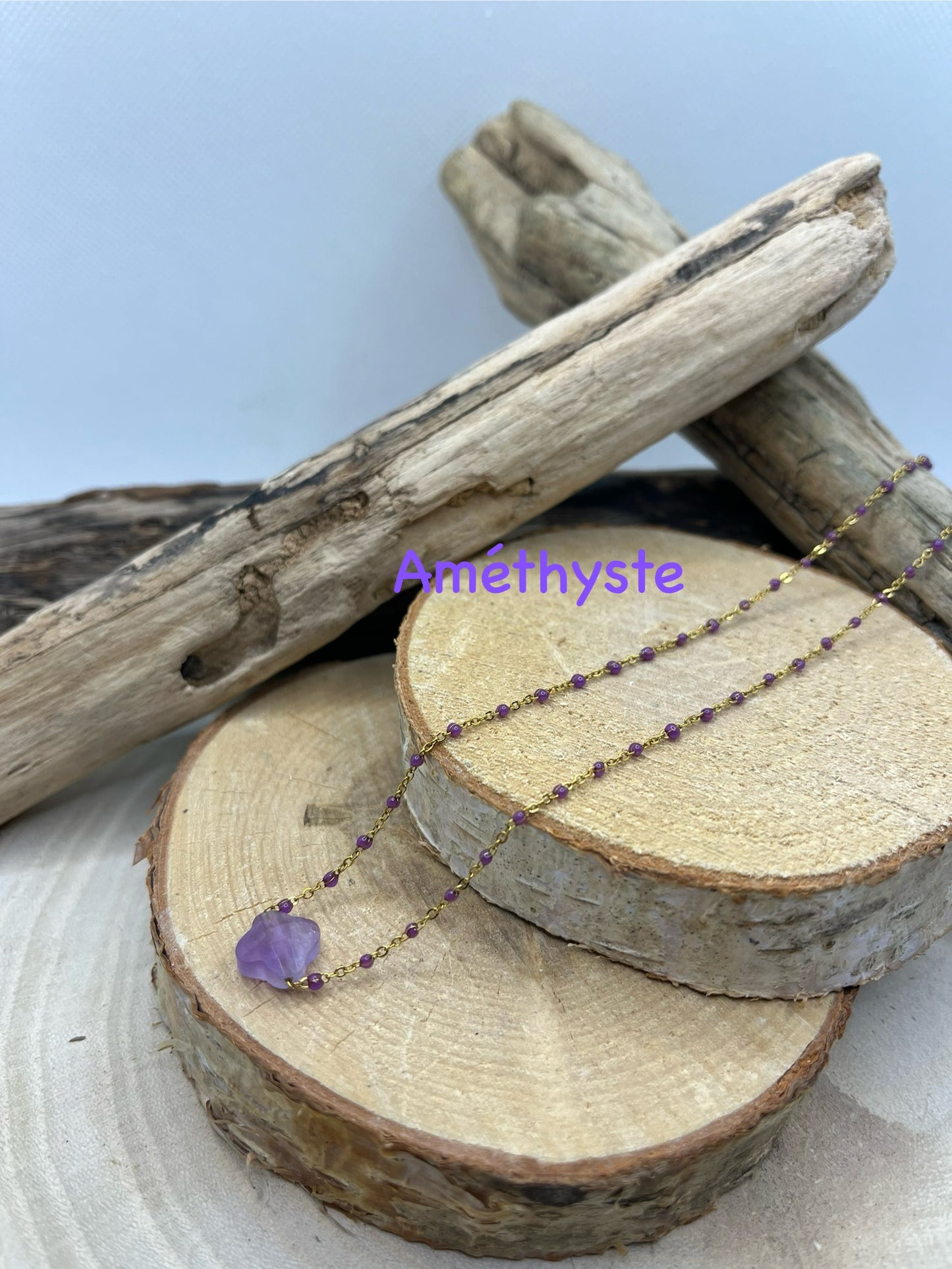 Collier chaine fine en Acier inoxydable Doré ou en Argenté Orné de Pierres Naturelles