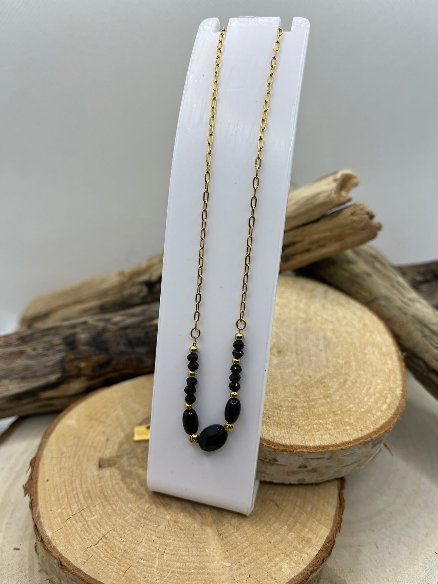 Collier Chaine fine en Acier inoxydable Doré - Perles en Pierres Naturelles