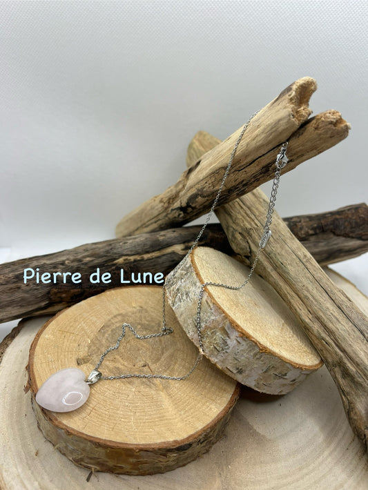 Collier Chaine fine - Pendentif Coeur en Pierre Naturelle Pierre de Lune
