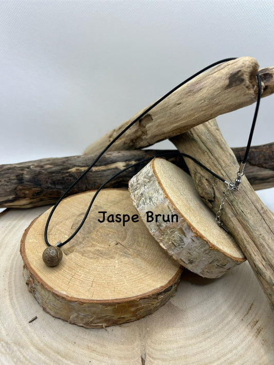Collier sur cordon réglable - Pendentif Perles en Pierre Naturelle Jaspe brun