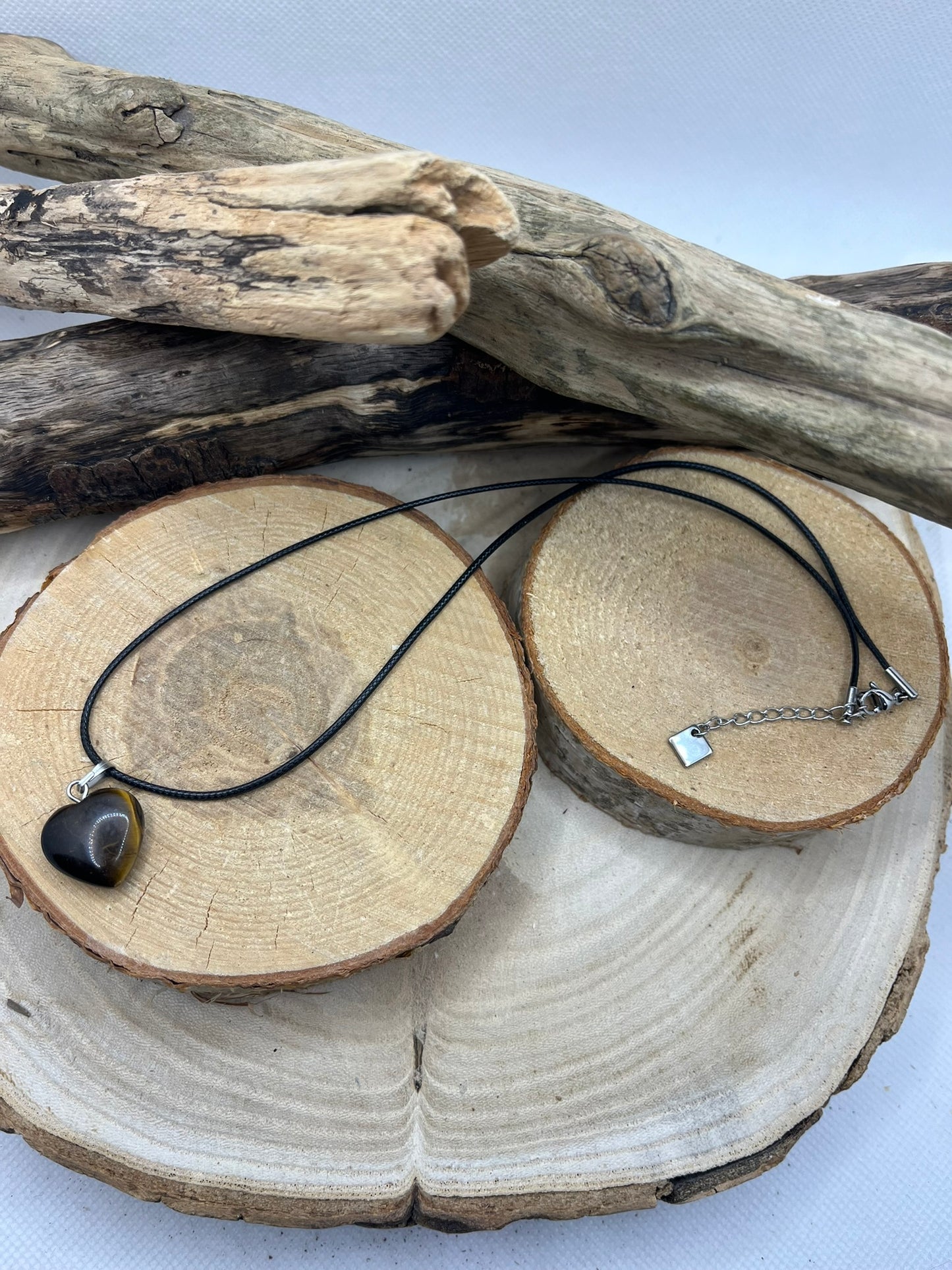 Collier sur Cordon - Pendentif Coeur en Pierre Naturelle Oeil de Tigre