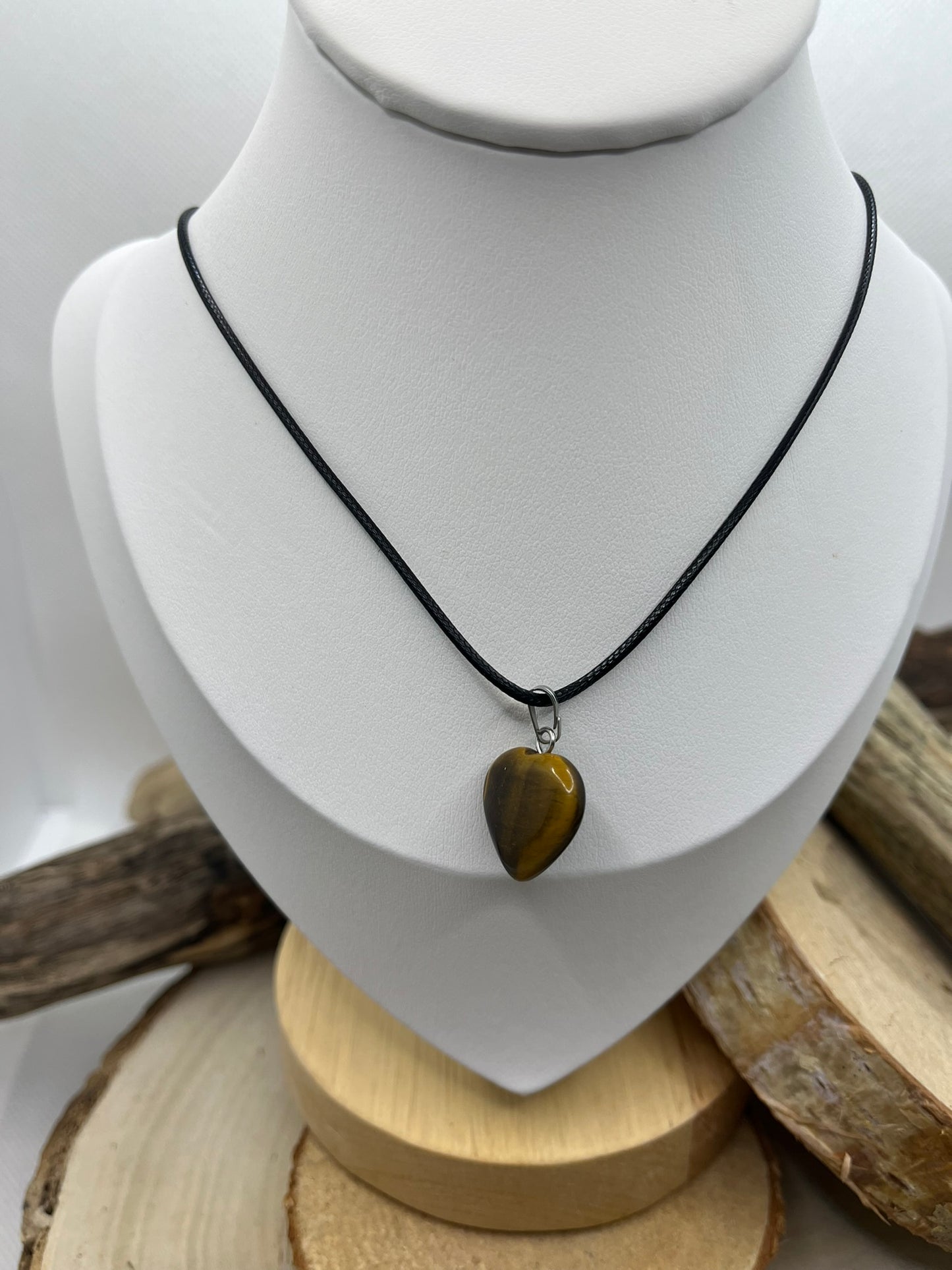 Collier sur Cordon - Pendentif Coeur en Pierre Naturelle Oeil de Tigre