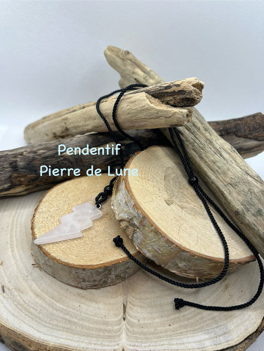 Collier sur Cordon réglable - Pendentif éclaire en Pierre Naturelle Pierre de Lune