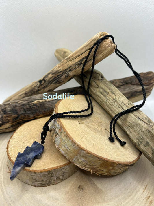 Collier sur Cordon réglable - Pendentif éclaire en Pierre Naturelle Sodalite
