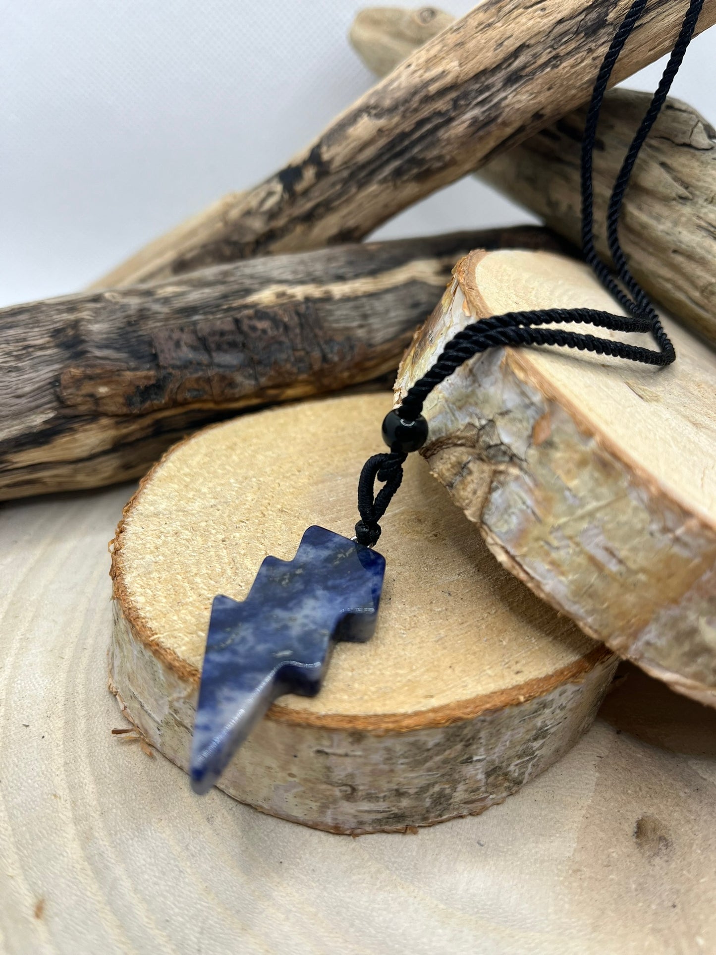 Collier sur Cordon réglable - Pendentif éclaire en Pierre Naturelle Sodalite