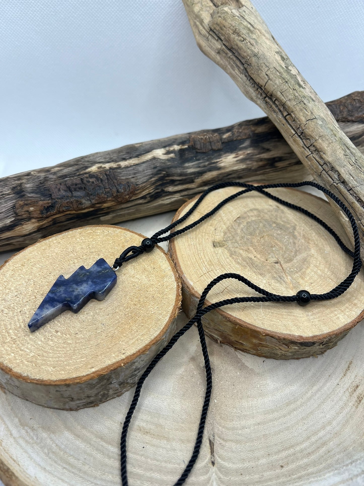 Collier sur Cordon réglable - Pendentif éclaire en Pierre Naturelle Sodalite