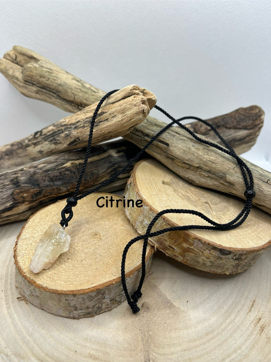 Collier sur cordon Noir réglable - Pendentif en Pierre Naturelle Brute Citrine