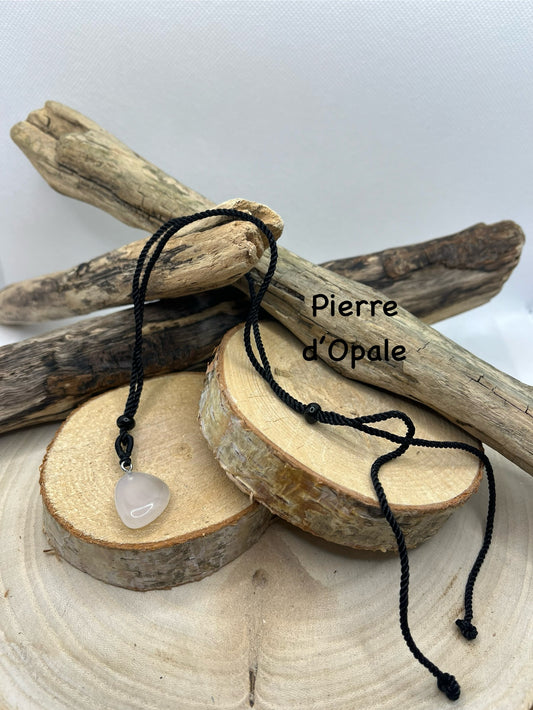 Collier sur Cordon noir réglable - Pendentif en Pierre Naturelle Pierre d'Opale