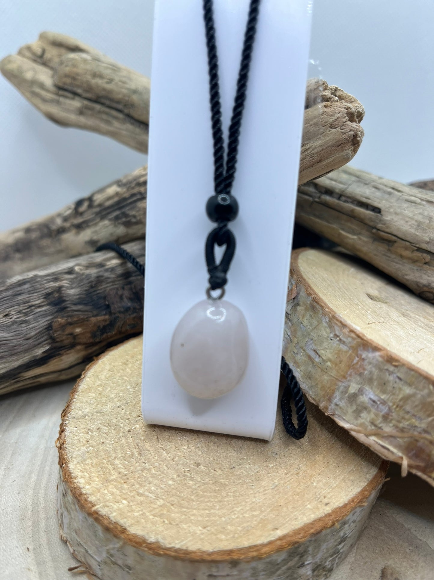 Collier sur Cordon noir réglable - Pendentif en Pierre Naturelle Pierre de Lune