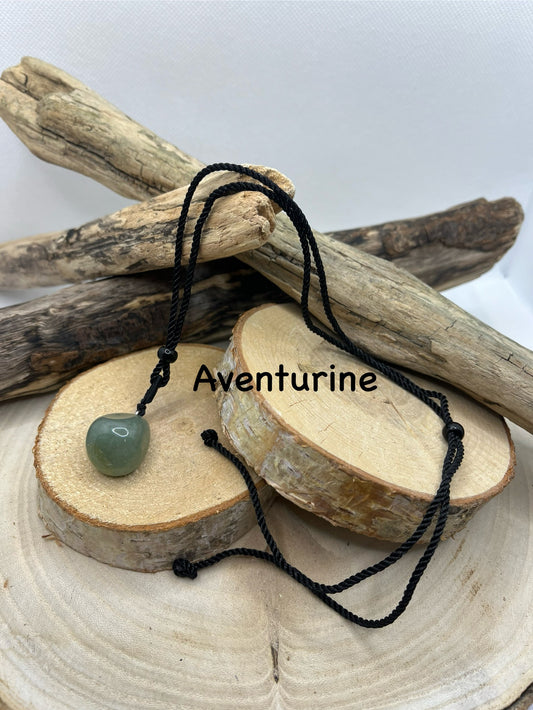 Collier sur cordon noir réglable - Pendentif Aventurine