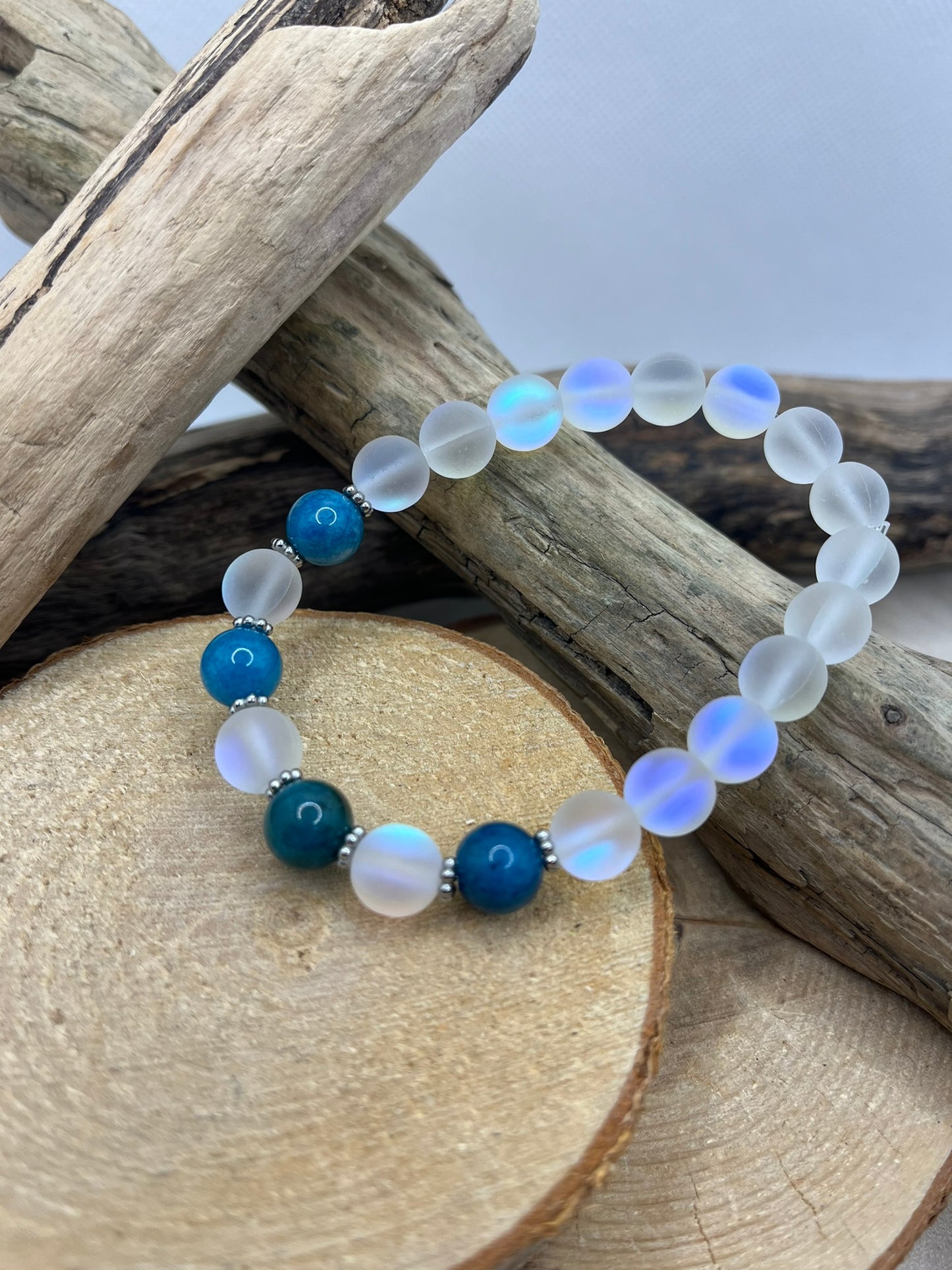Bracelet de Paix - Sélénite et Apatite bleu - Fait Main