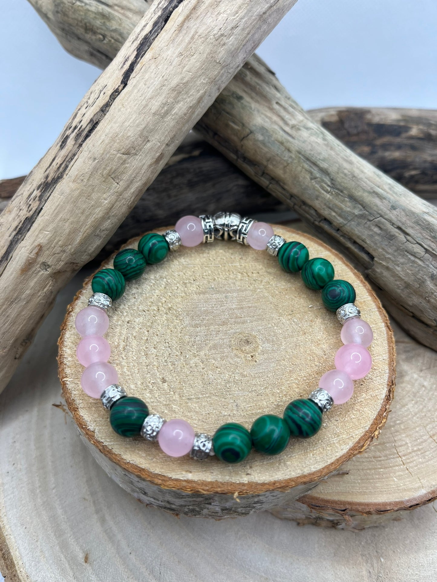 Bracelet Malachite et Quartz Rose - Guérison émotionnelle et Protection - Fait Main