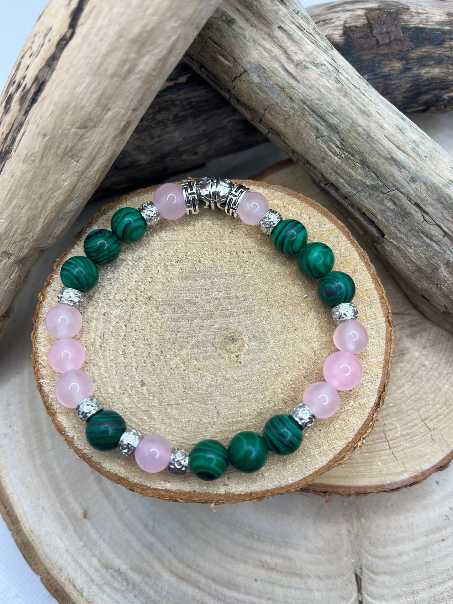 Bracelet Malachite et Quartz Rose - Guérison émotionnelle et Protection - Fait Main