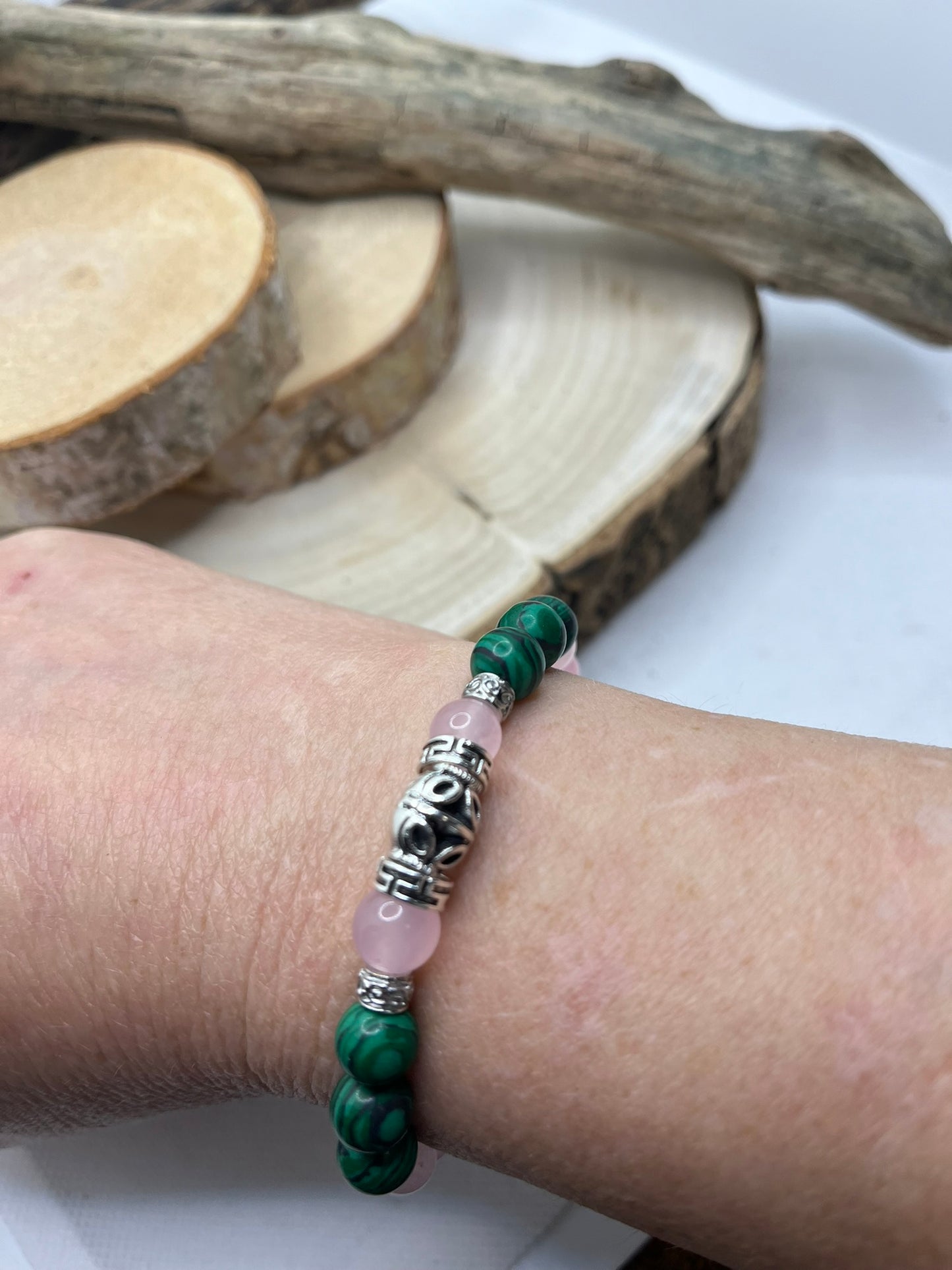 Bracelet Malachite et Quartz Rose - Guérison émotionnelle et Protection - Fait Main