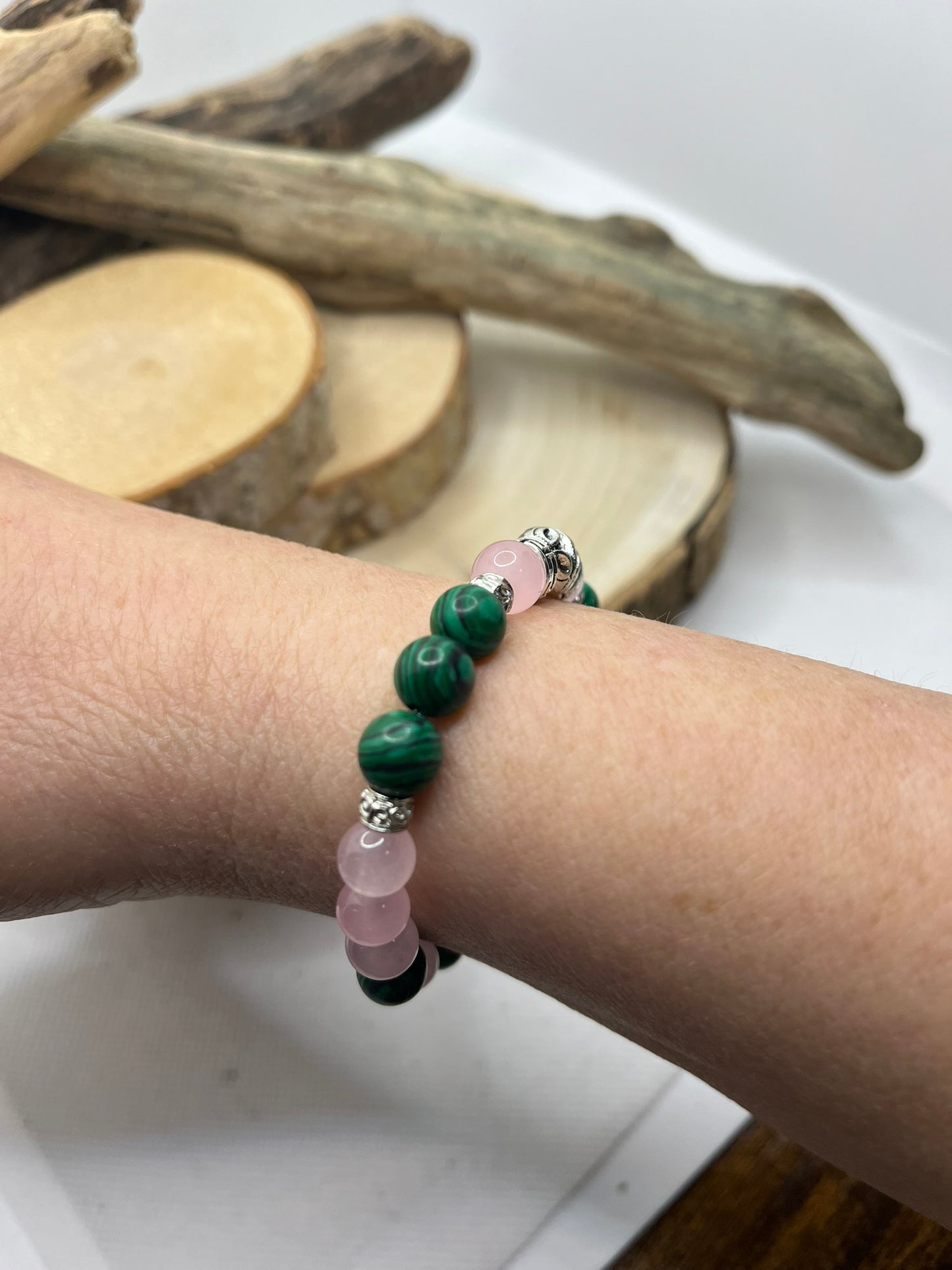 Bracelet Malachite et Quartz Rose - Guérison émotionnelle et Protection - Fait Main