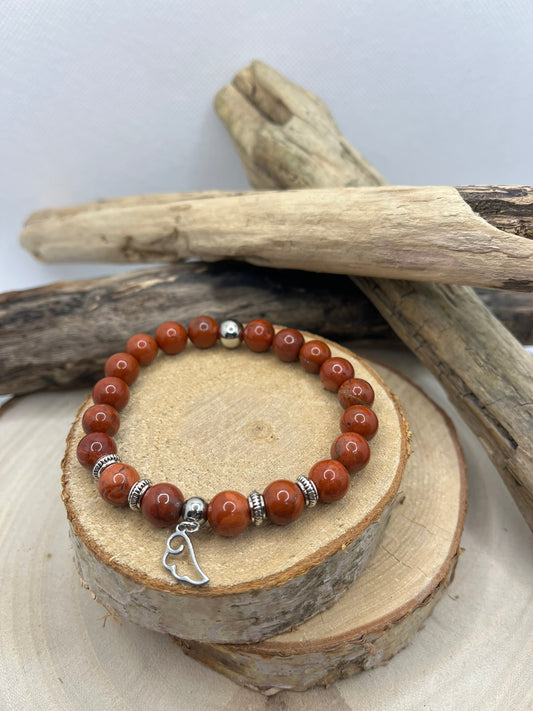 Bracelet Stimulant - Pierre naturelle Jaspe Rouge Orné d'un pendentif une aile d'ange - Fait main