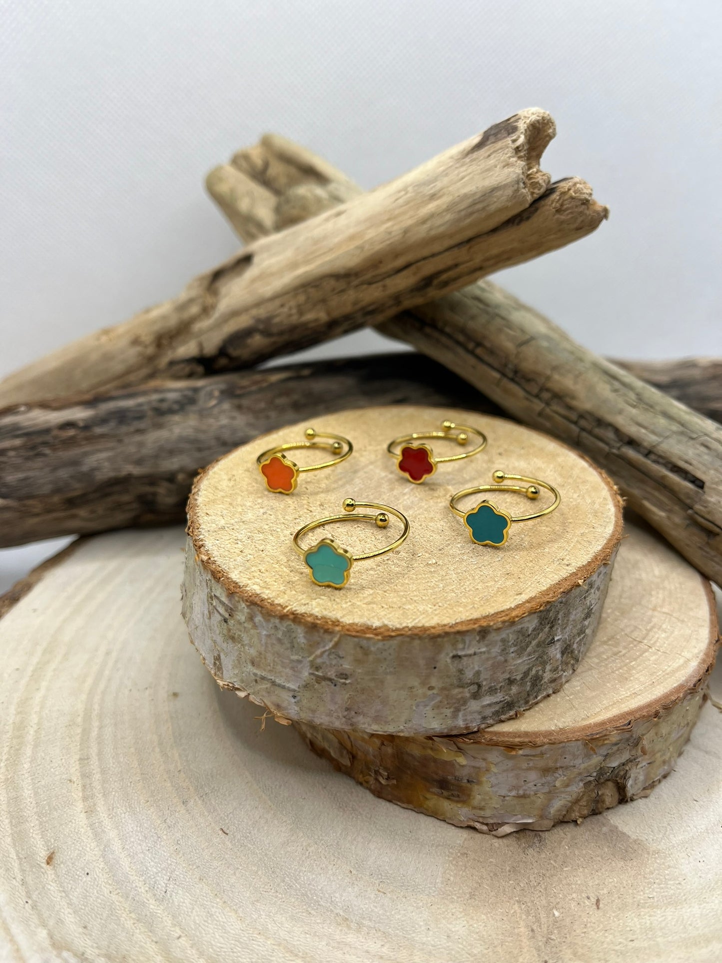 Bague fine ornés d'une fleur en Acier inoxydable ajustable - Doré