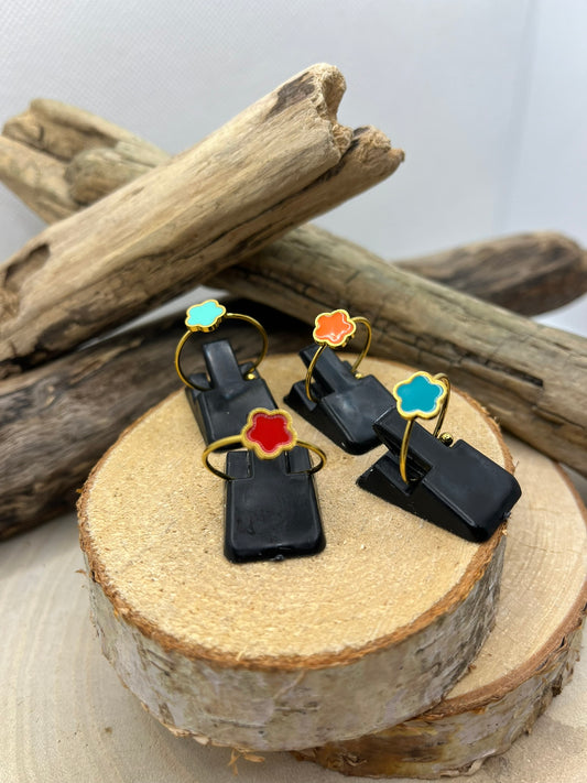 Bague fine ornés d'une fleur en Acier inoxydable ajustable - Doré