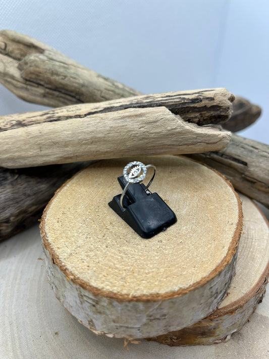 Bague fine en Acier Inoxydable ajustable Oeil ornés de strass brillant - Argenté