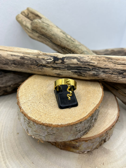 Bague en Acier inoxydable ajustable mode pendentif serpent - Doré