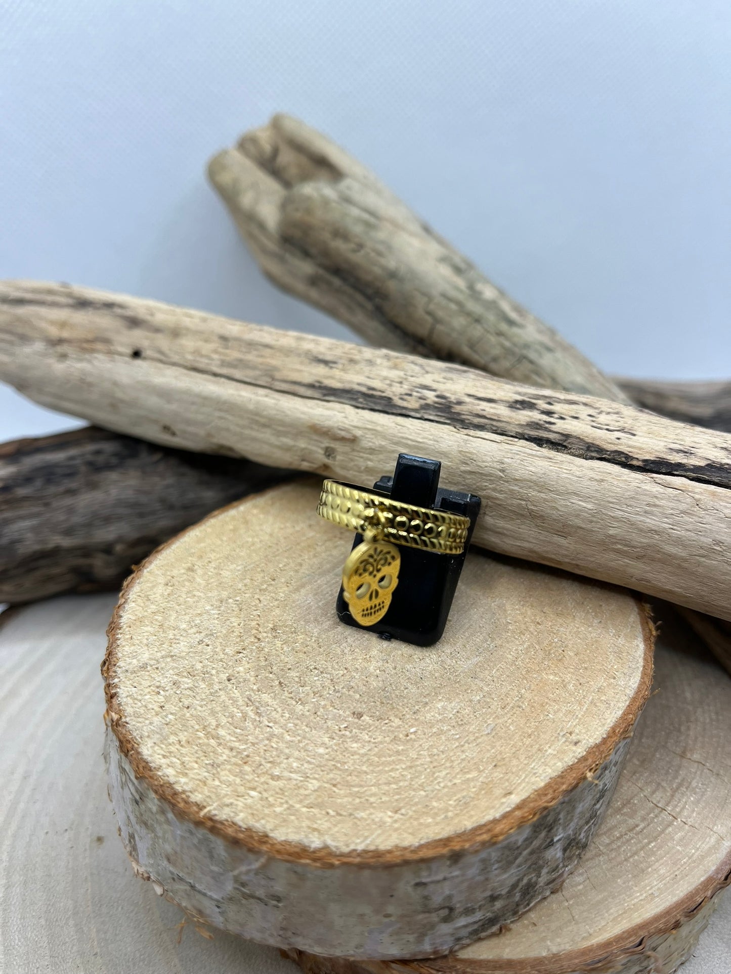 Bague en Acier Inoxydable ajustable mode Pendentif Tête de Mort - Doré