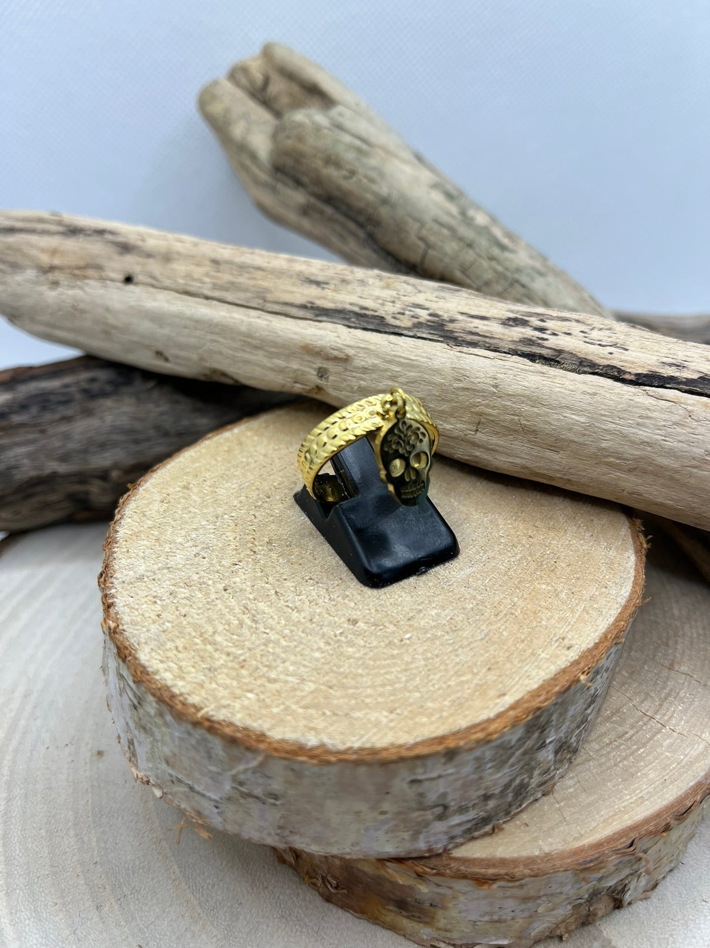 Bague en Acier Inoxydable ajustable mode Pendentif Tête de Mort - Doré