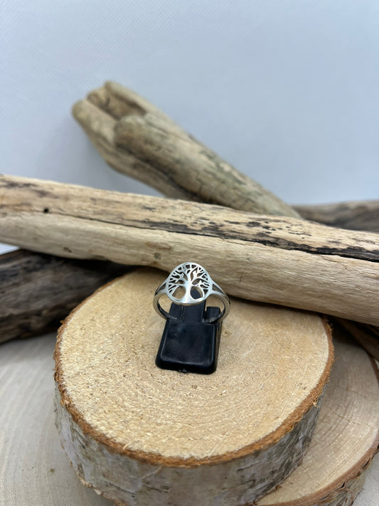 Bague fine en Acier inoxydable ajustable Orné d'un Arbre de Vie stylé - Argenté