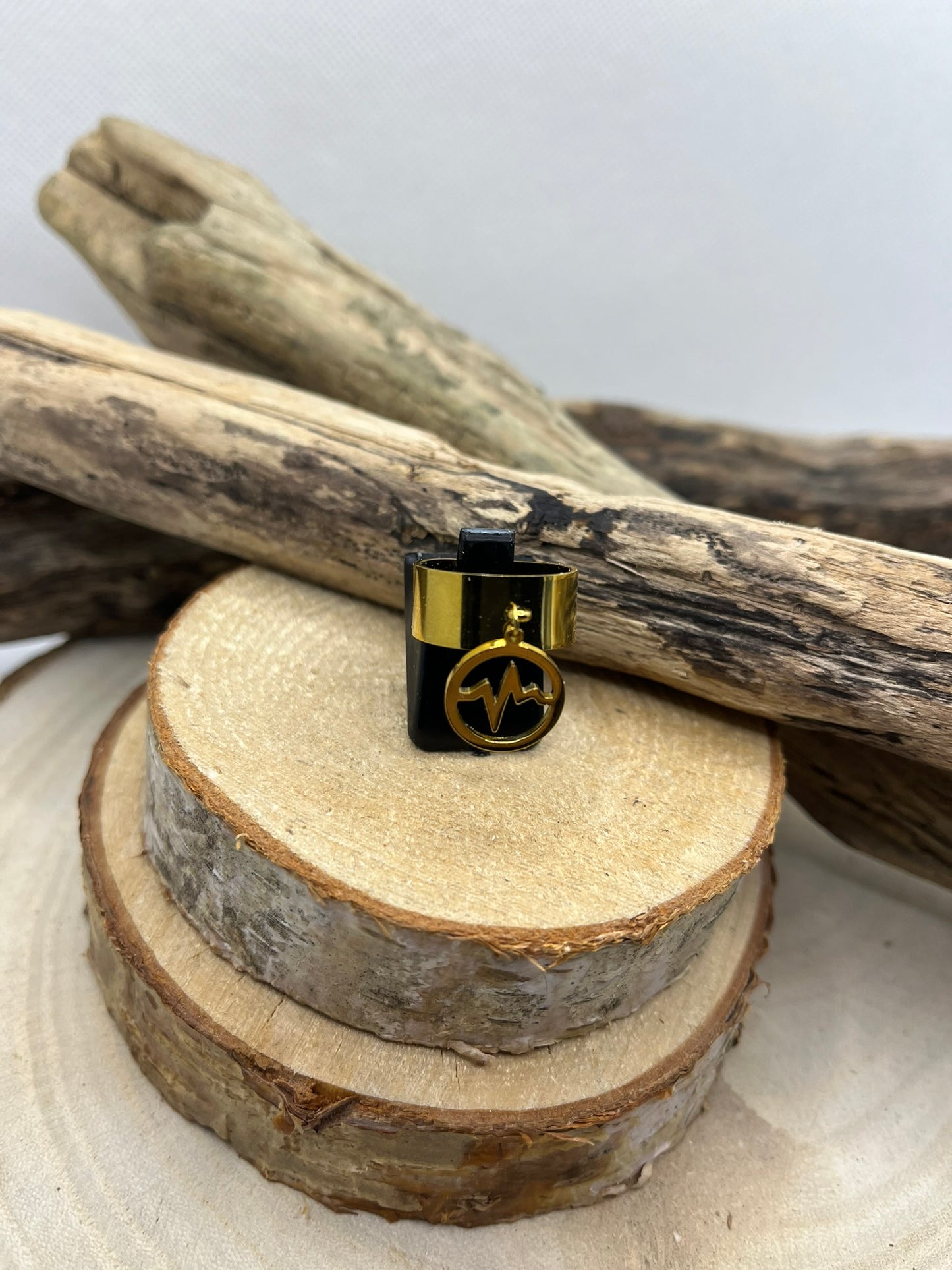 Bague Large en Acier inoxydable ajustable pendentif - Doré