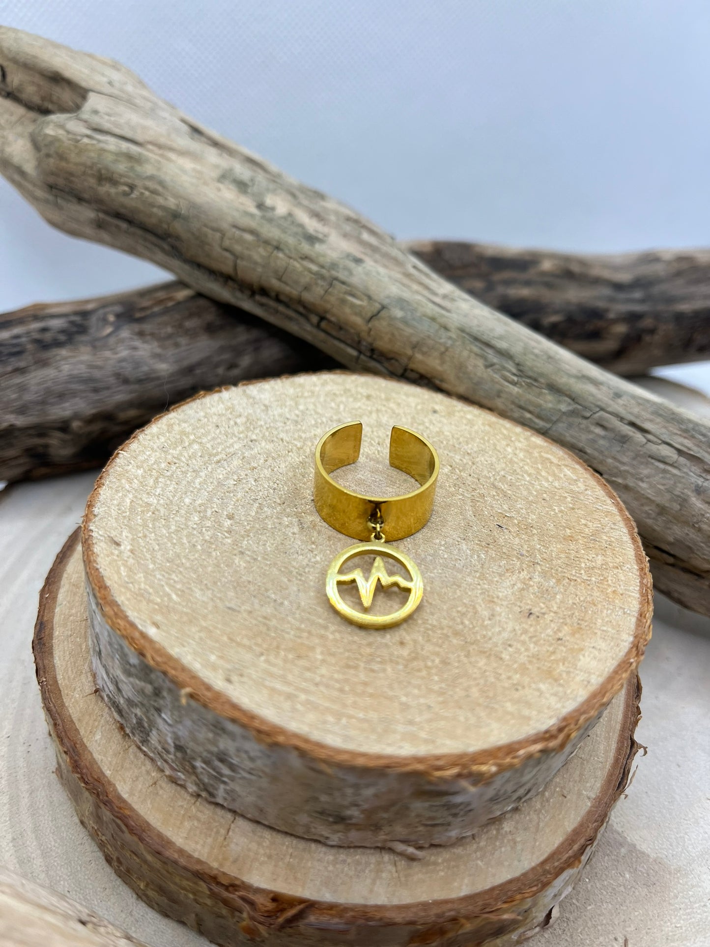 Bague Large en Acier inoxydable ajustable pendentif - Doré