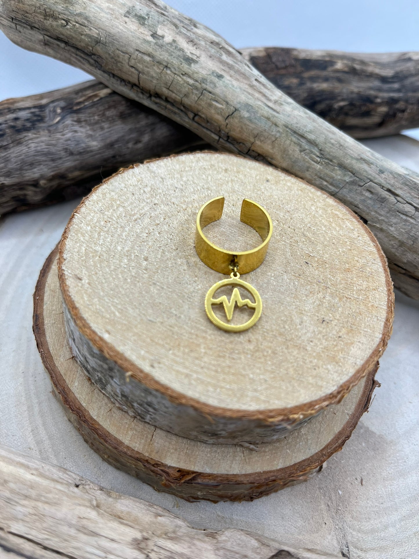 Bague Large en Acier inoxydable ajustable pendentif - Doré