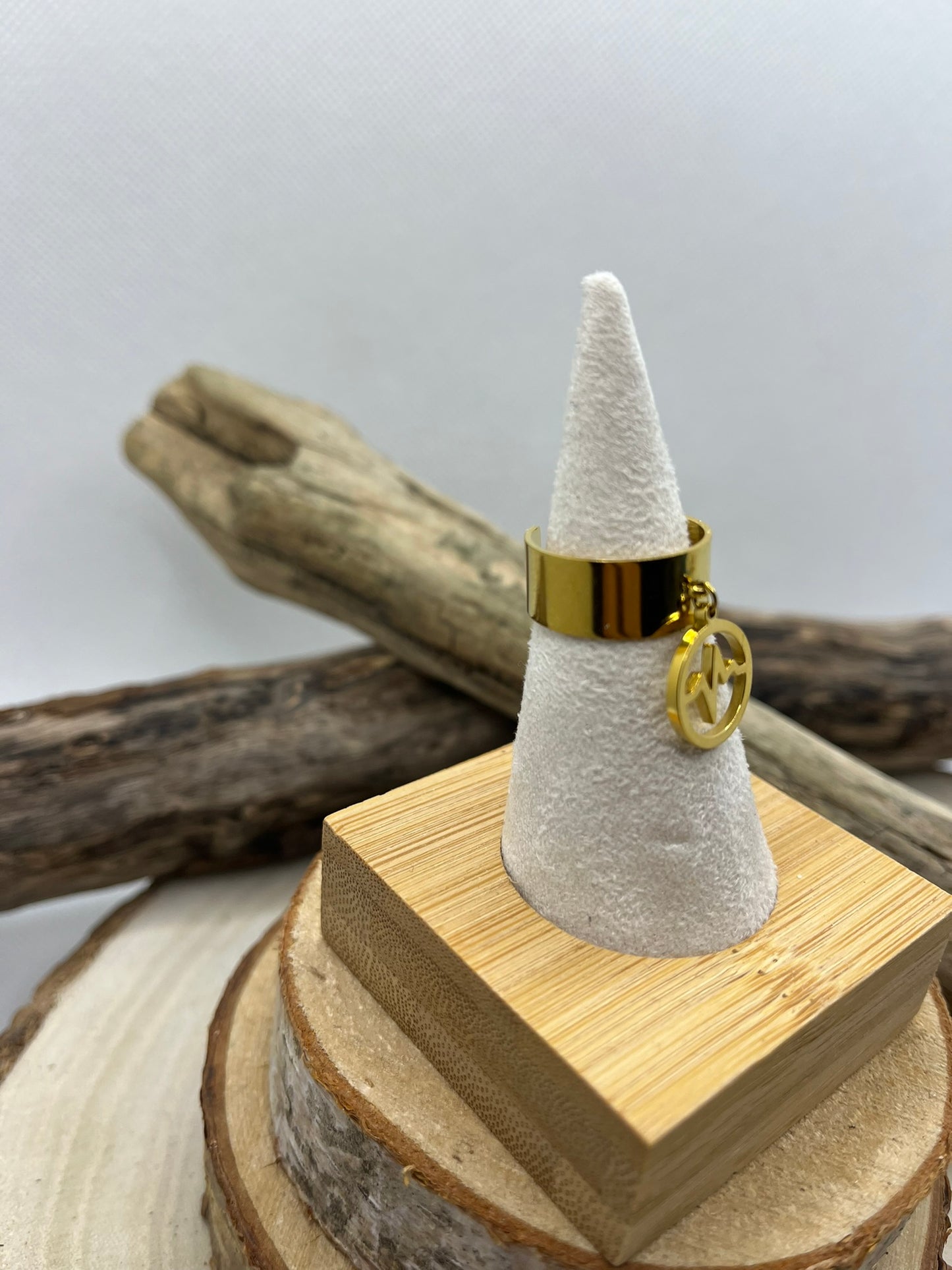 Bague Large en Acier inoxydable ajustable pendentif - Doré