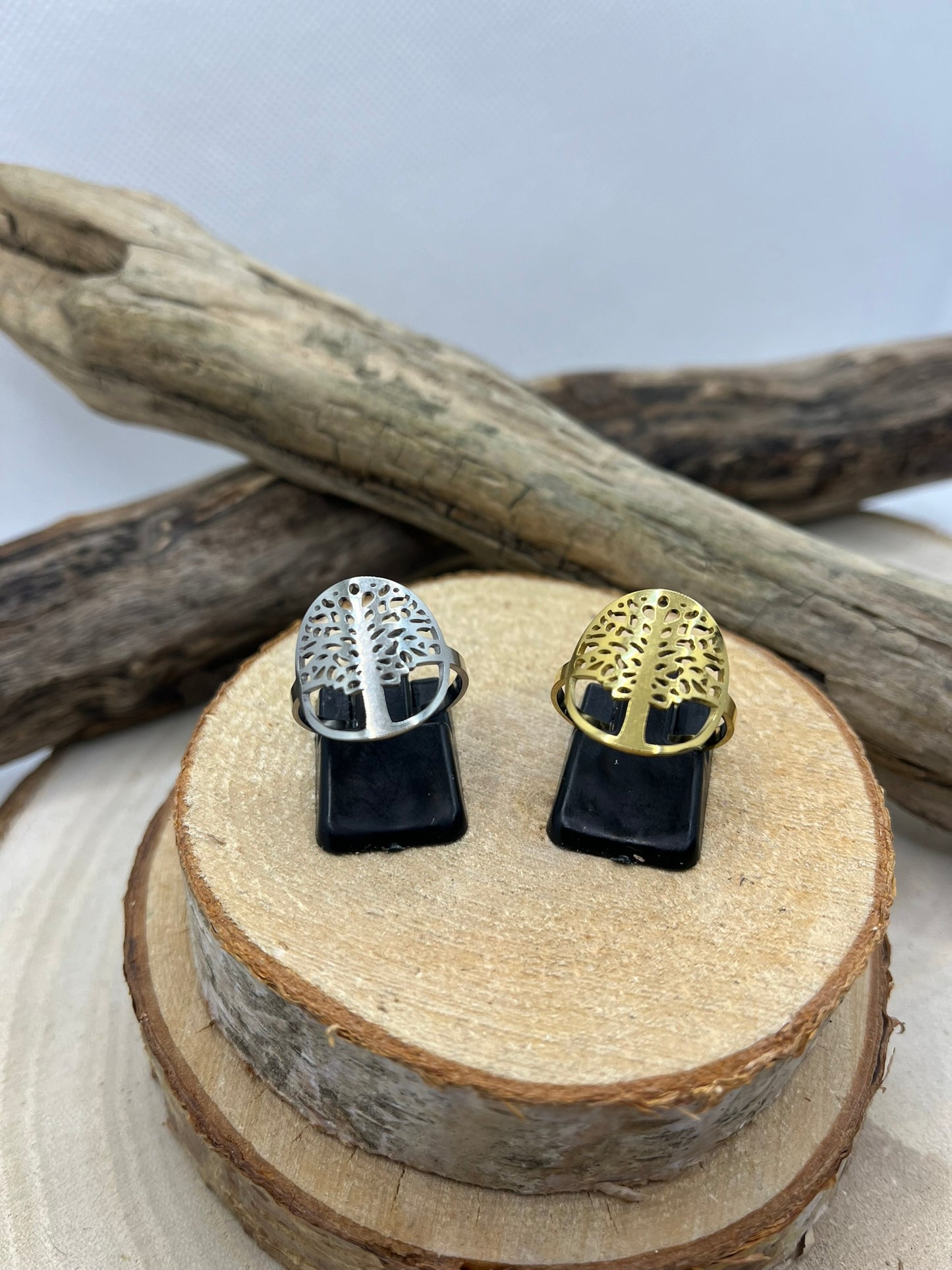 Bague en Acier inoxydable ajustable mode - Arbre de Vie - Doré ou en Argenté