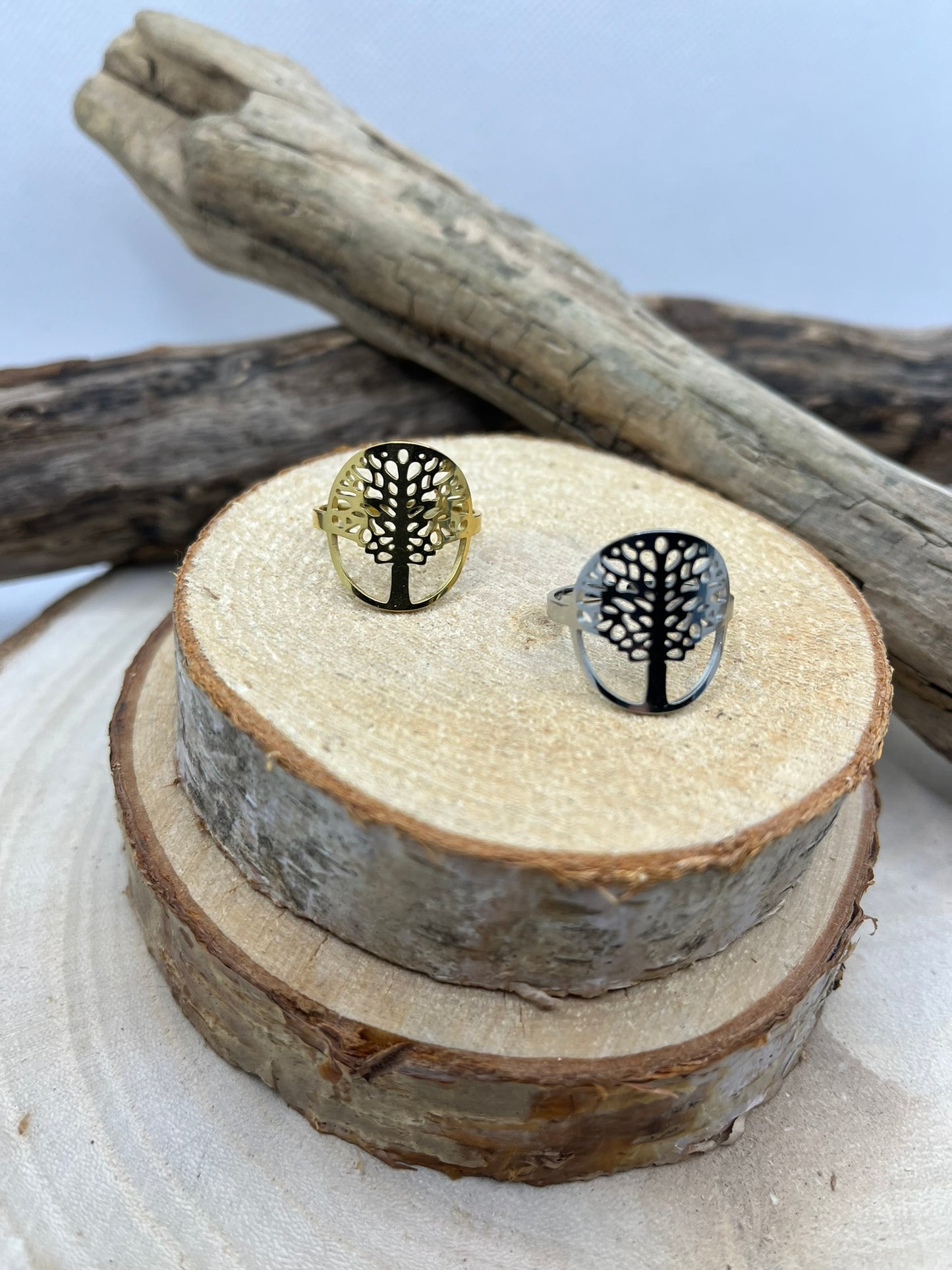 Bague en Acier inoxydable ajustable mode - Arbre de Vie - Doré ou en Argenté