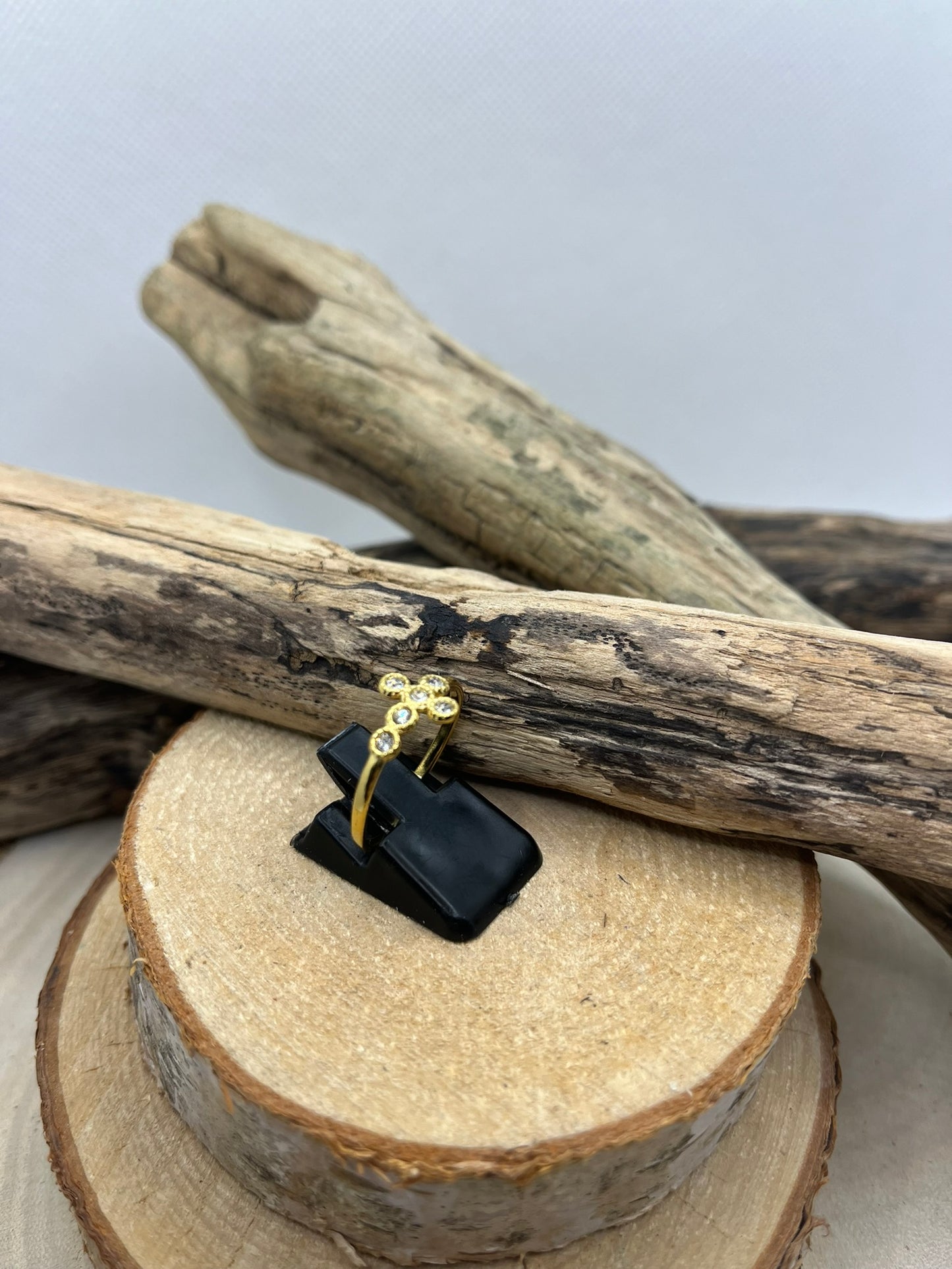 Bague en Acier inoxydable ajustable avec croix orné de strass - Doré