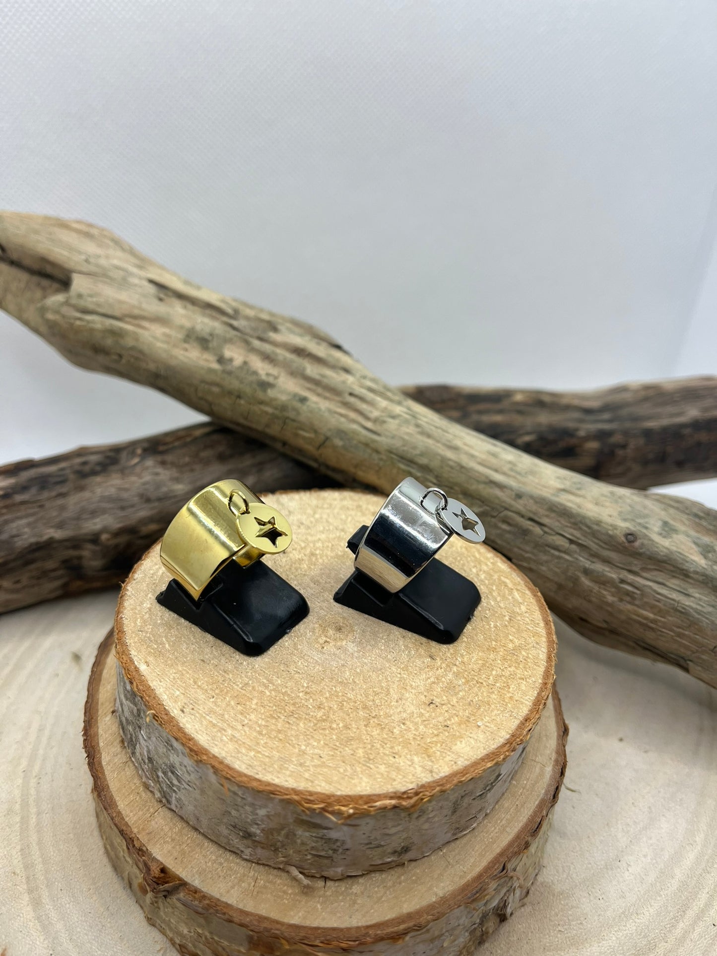 Bague Large en Acier inoxydable ajustable Mode Pendentif anneau orné d'une étoile - Doré ou Argenté