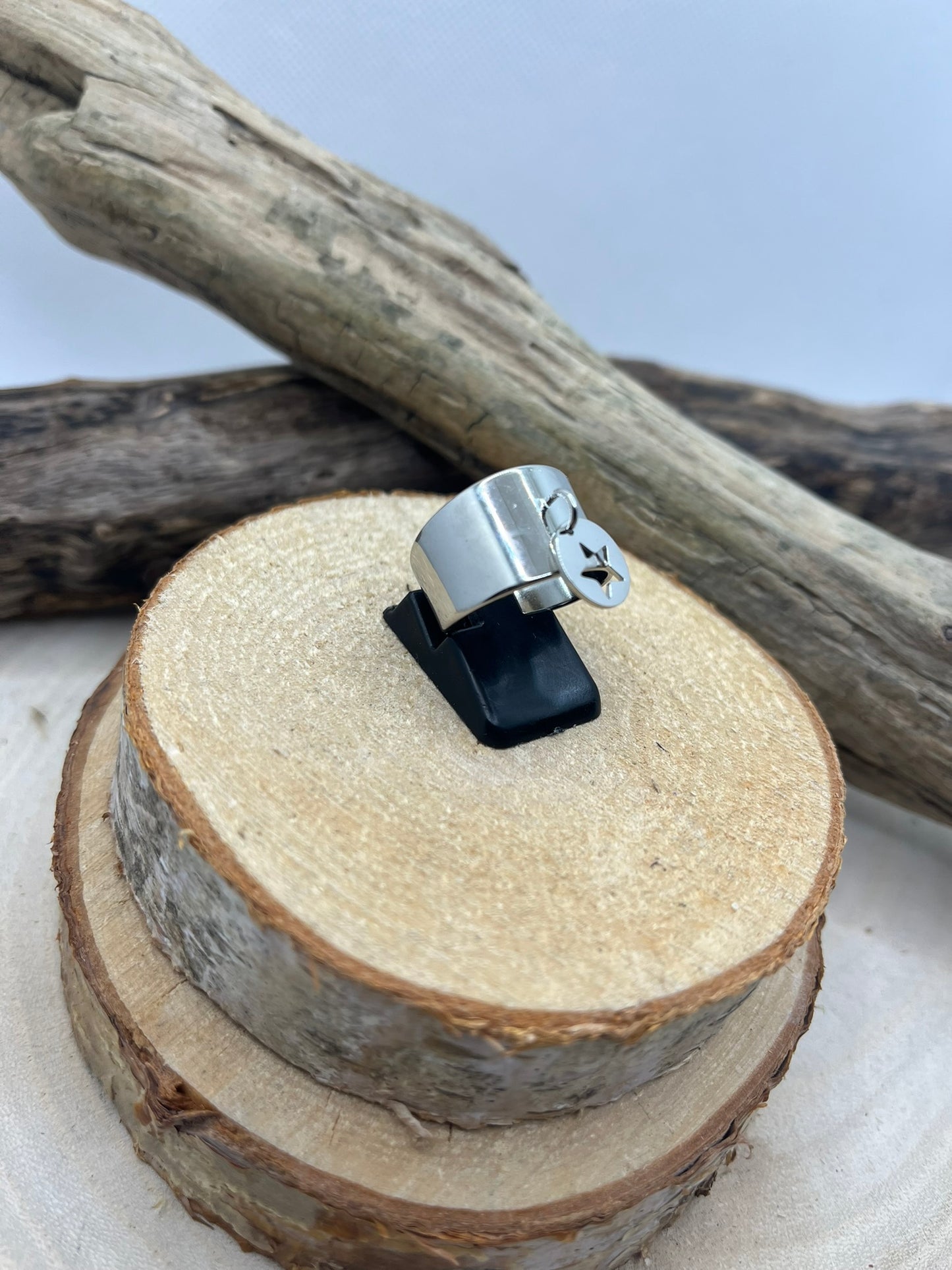 Bague Large en Acier inoxydable ajustable Mode Pendentif anneau orné d'une étoile - Doré ou Argenté